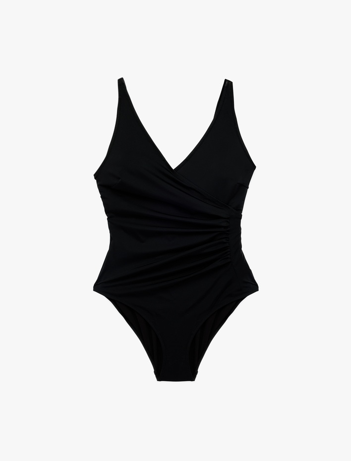  Drape Detaylı Kruvaze V Yaka Askılı Mayo