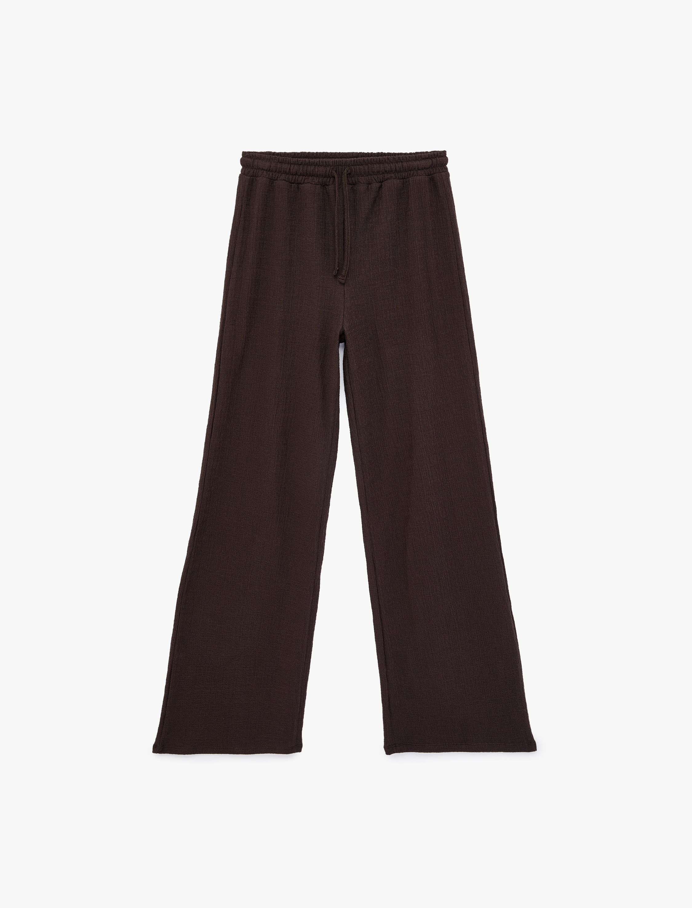   Yüksek Bel Rahat Kalıp Geniş Paça Beli Bağcıklı Pantolon