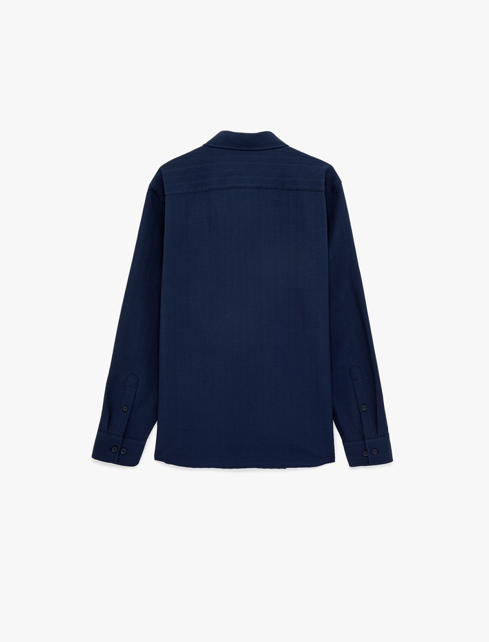  Regular Fit Klasik Yaka Düğmeli Dokulu Uzun Kollu Gömlek