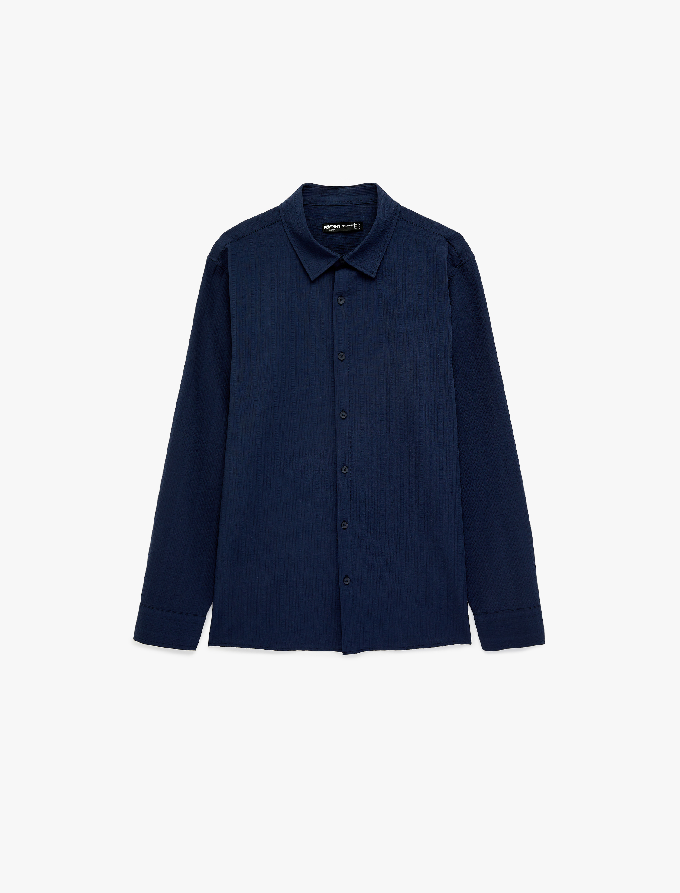   Regular Fit Klasik Yaka Düğmeli Dokulu Uzun Kollu Gömlek