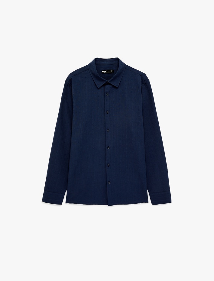  Regular Fit Klasik Yaka Düğmeli Dokulu Uzun Kollu Gömlek