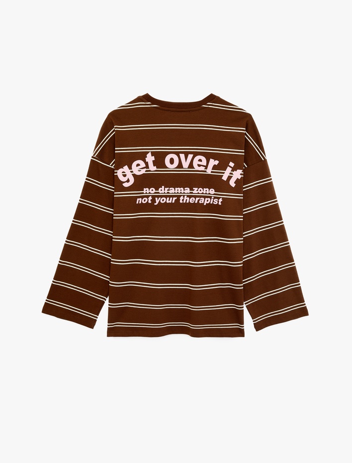  Baskılı Bisiklet Yaka Rahat Kalıp Pamuklu Uzun Kollu Tişört