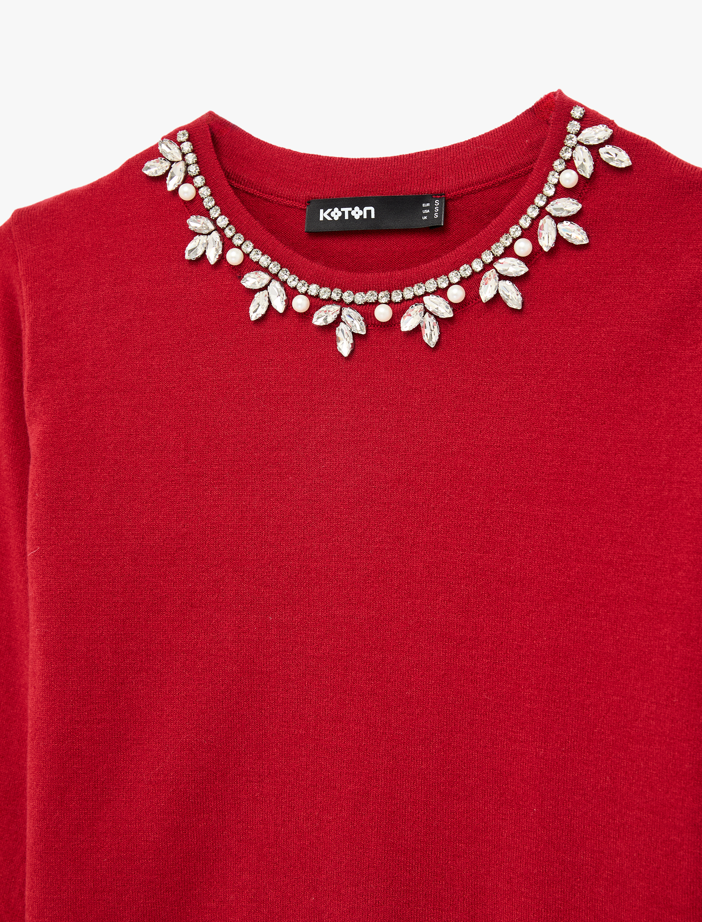   Uzun Kollu Bisiklet Yaka Taş Detaylı Triko Kazak