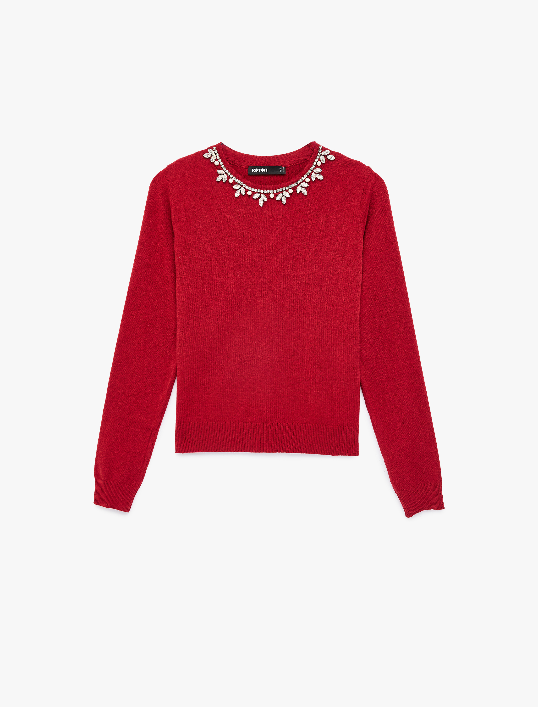   Uzun Kollu Bisiklet Yaka Taş Detaylı Triko Kazak