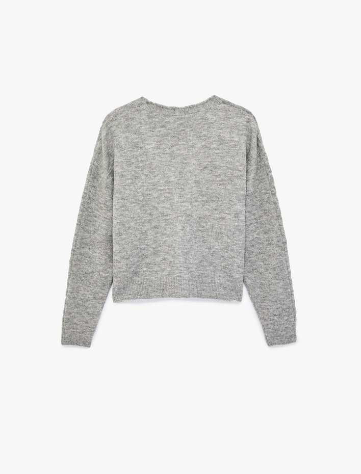  Dantel Detaylı Fiyonklu Düğmeli V Yaka Triko Hırka