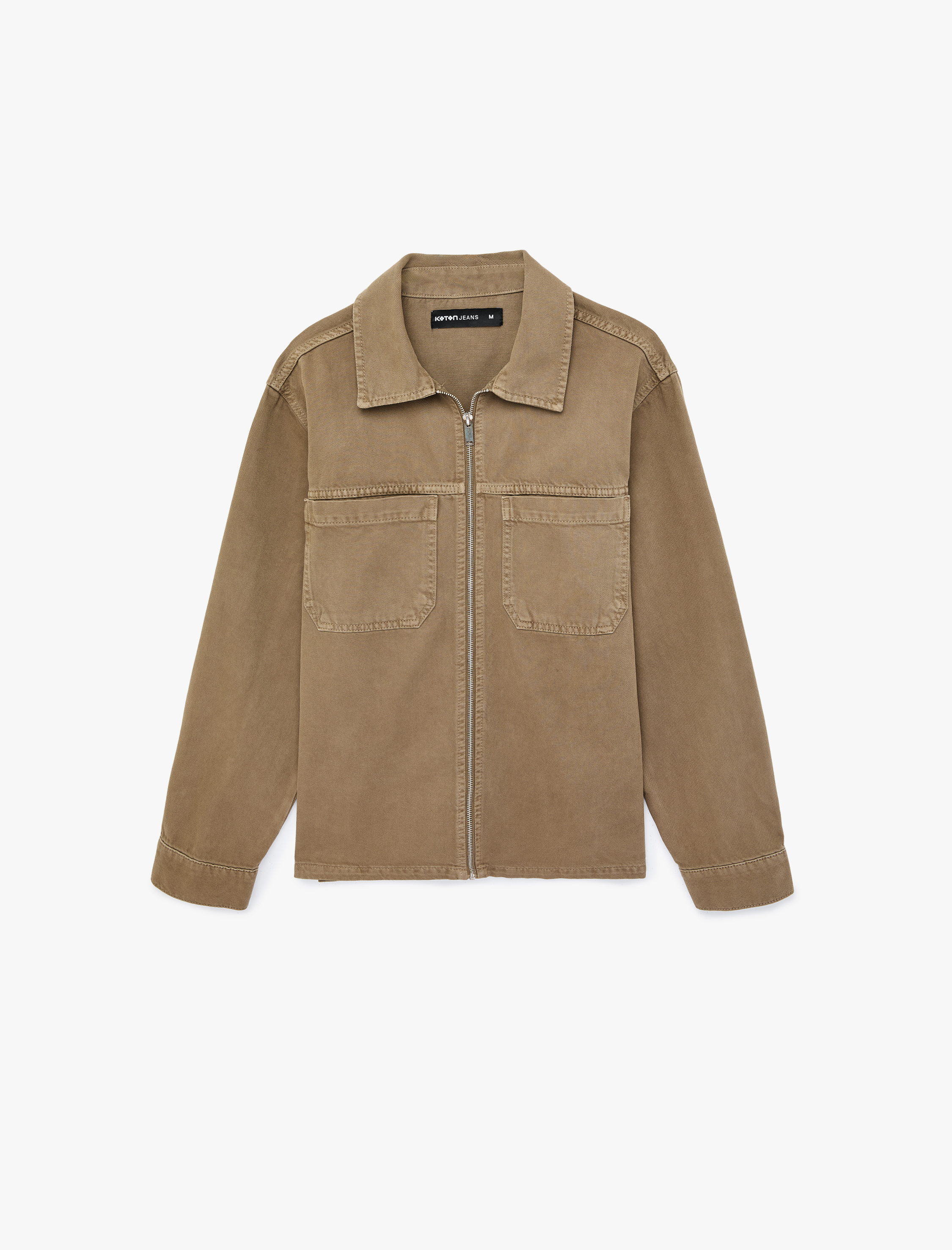   Pamuklu Uzun Kollu Cepli Klasik Yaka Fermuarlı Jean Gömlek Ceket