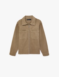 Pamuklu Uzun Kollu Cepli Klasik Yaka Fermuarlı Jean Gömlek Ceket