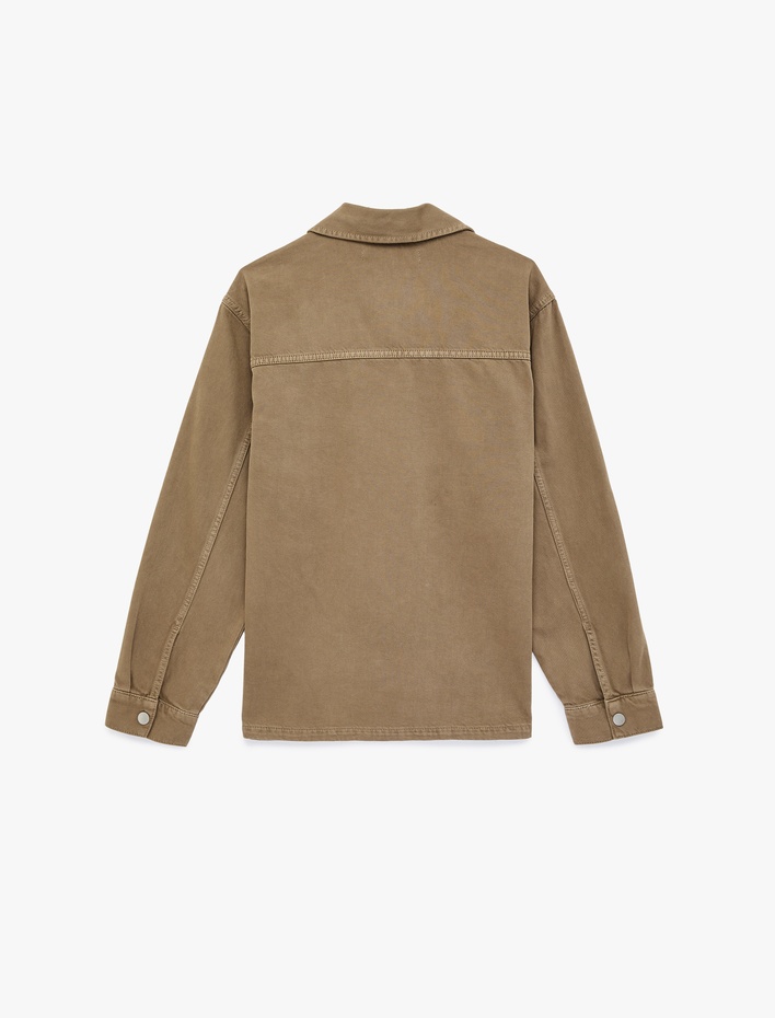  Pamuklu Uzun Kollu Cepli Klasik Yaka Fermuarlı Jean Gömlek Ceket