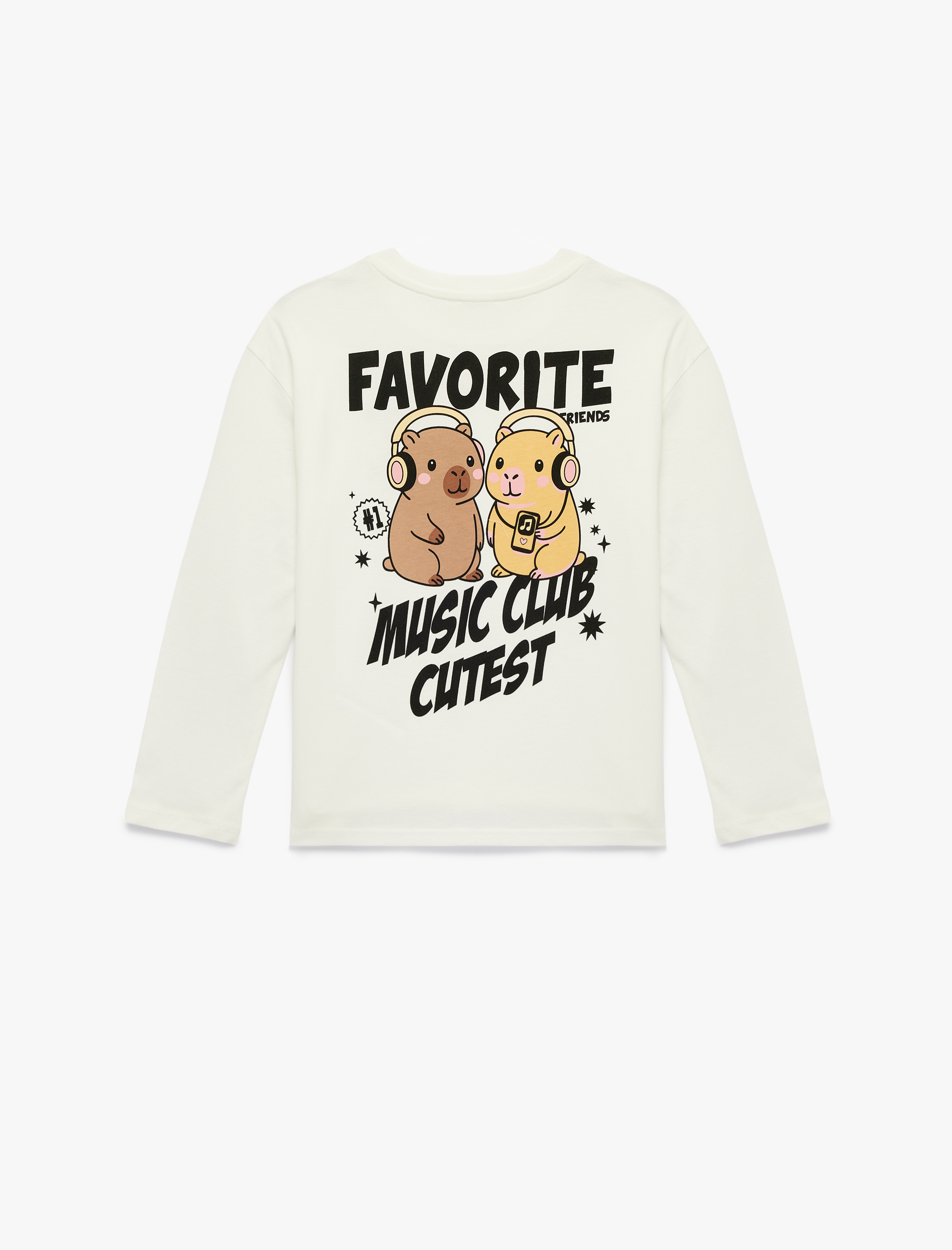  Kız Çocuk Pamuklu Uzun Kollu Bisiklet Yaka Baskılı Tişört