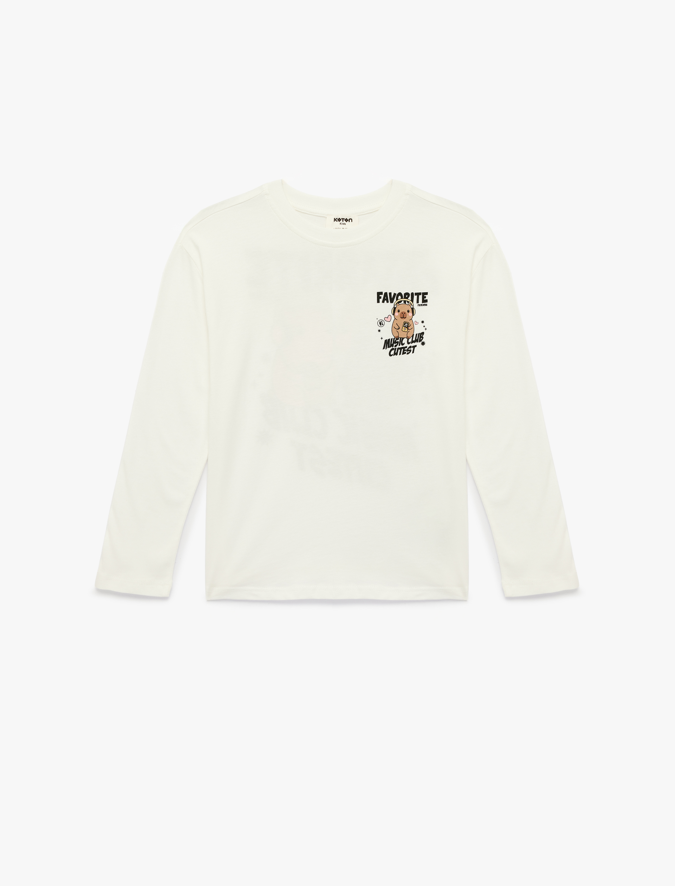  Kız Çocuk Pamuklu Uzun Kollu Bisiklet Yaka Baskılı Tişört