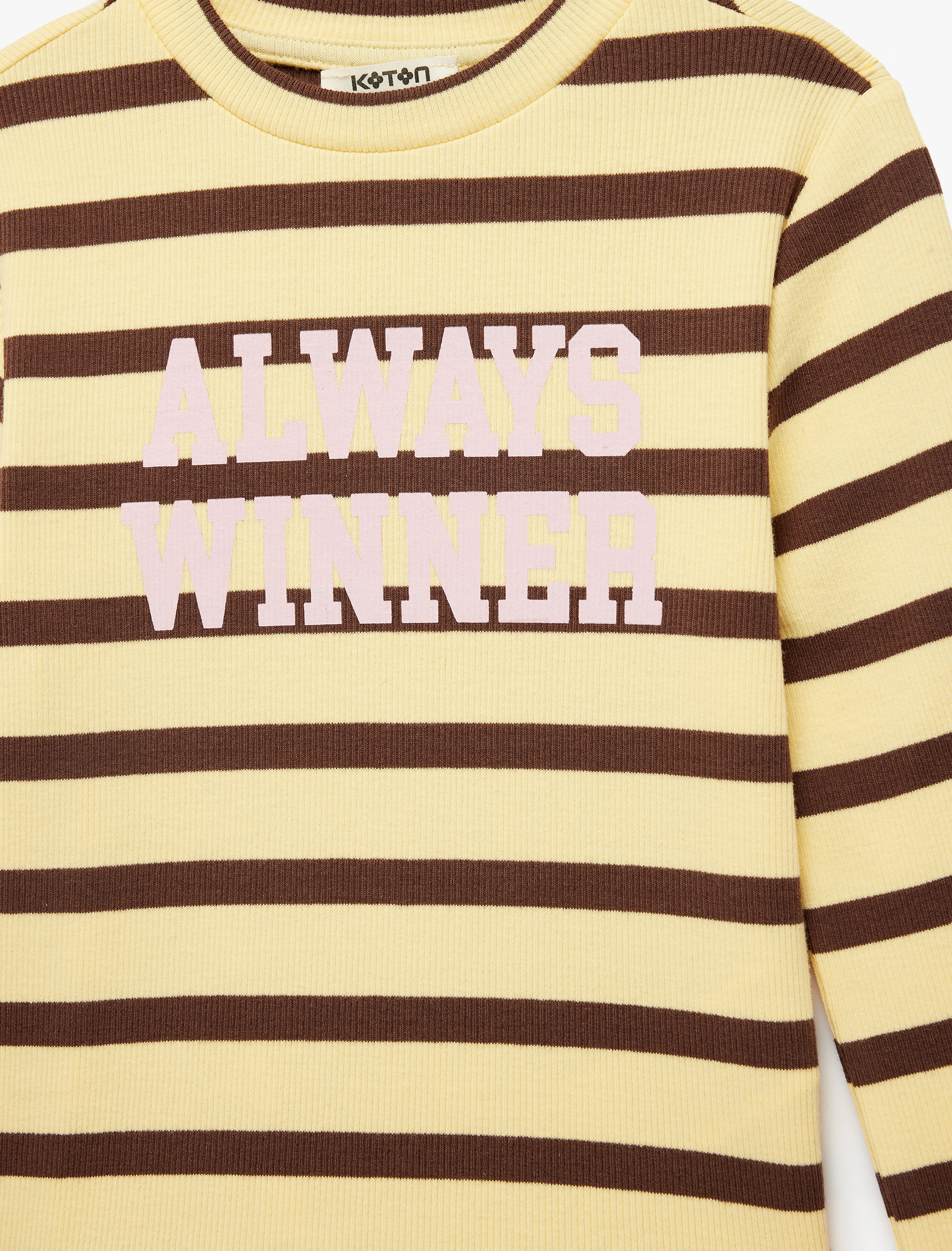  Kız Çocuk Uzun Kollu Bisiklet Yaka Baskılı Pamuklu Çizgili Tişört