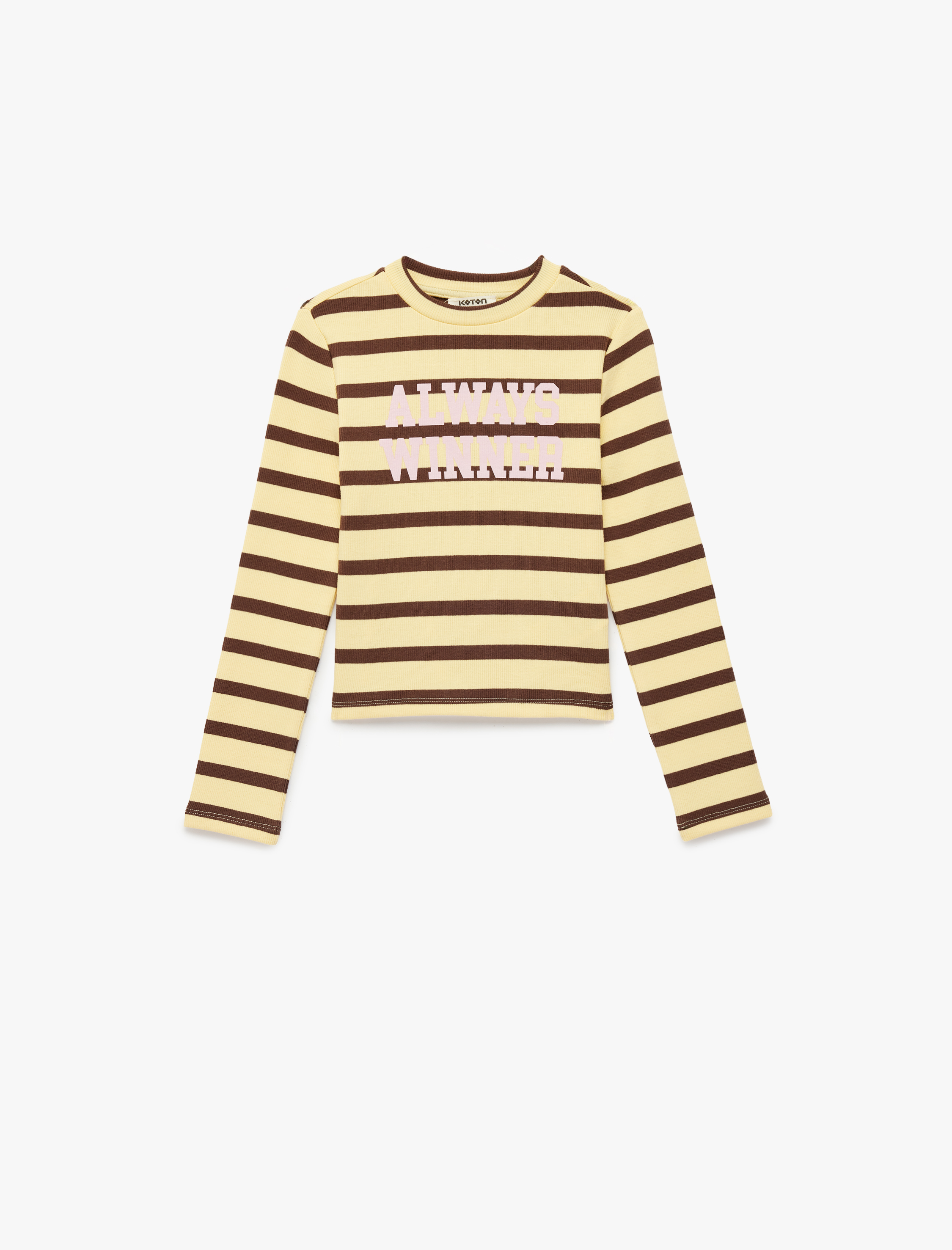  Kız Çocuk Uzun Kollu Bisiklet Yaka Baskılı Pamuklu Çizgili Tişört