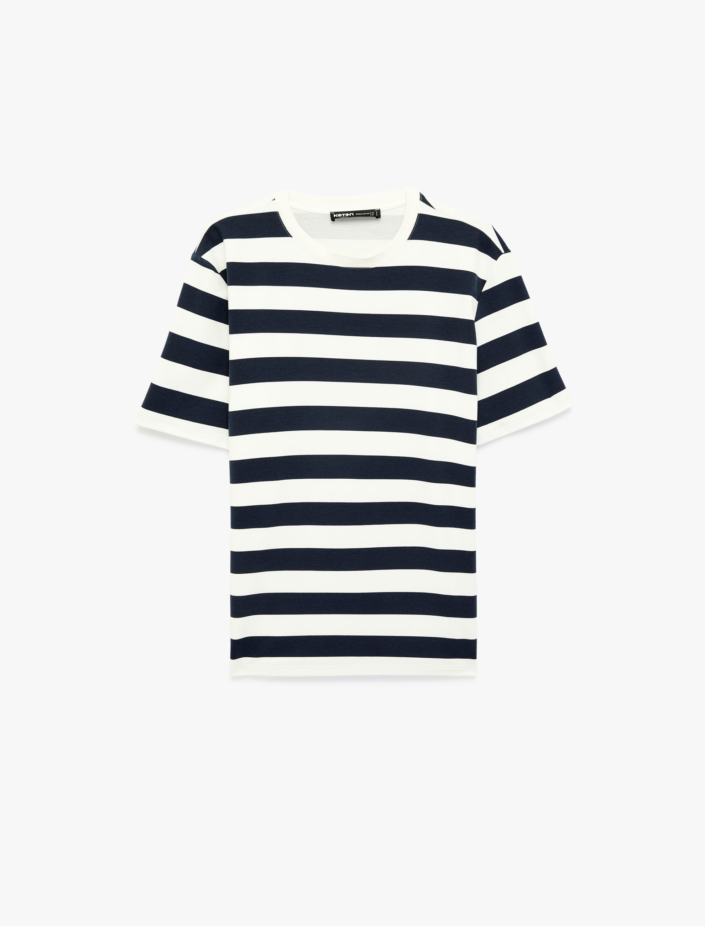   Regular Fit Viskon Karışımlı Kısa Kollu Bisiklet Yaka Çizgili Tişört