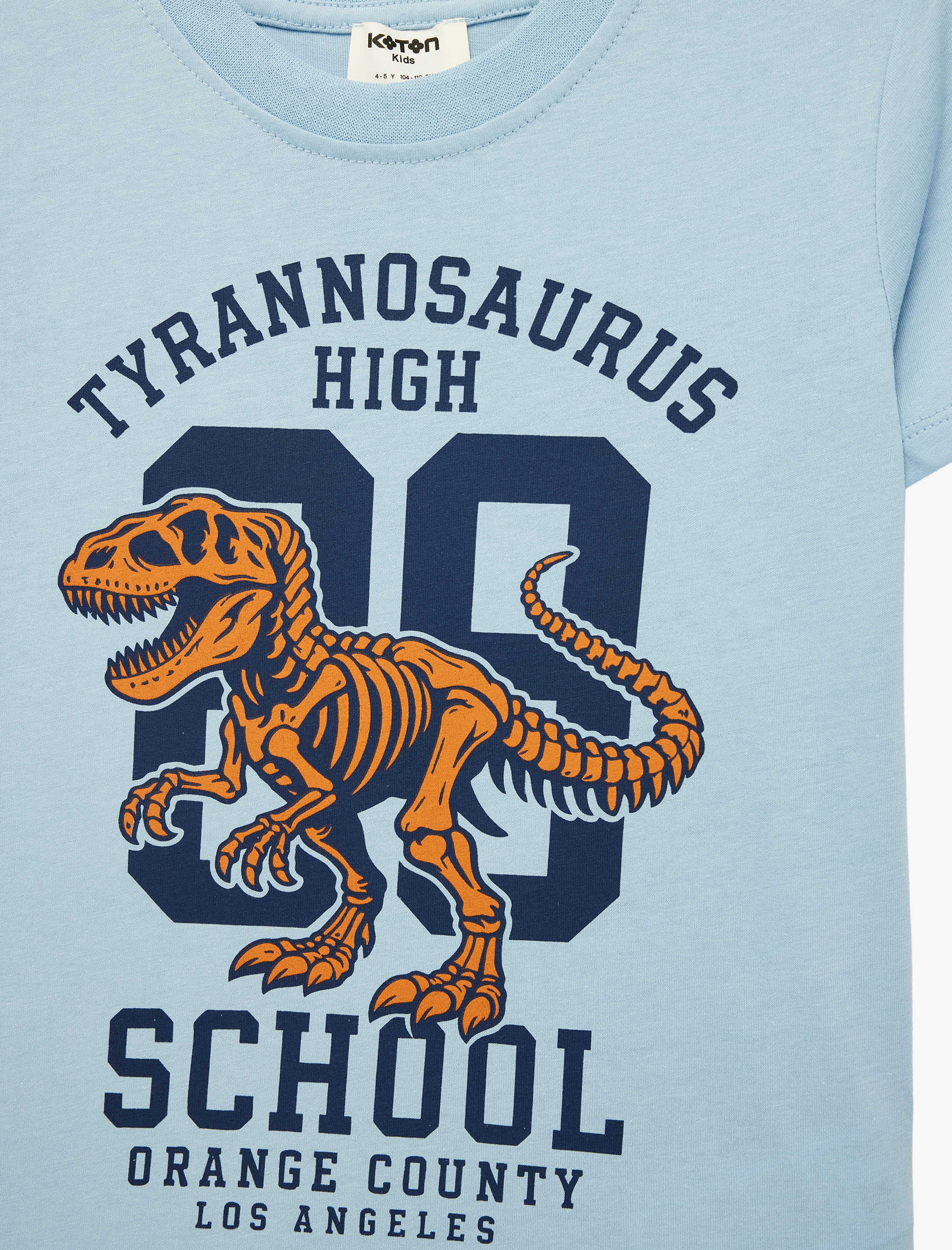  Erkek Çocuk Dinozor Baskılı Bisiklet Yaka Kısa Kollu Pamuklu Tişört