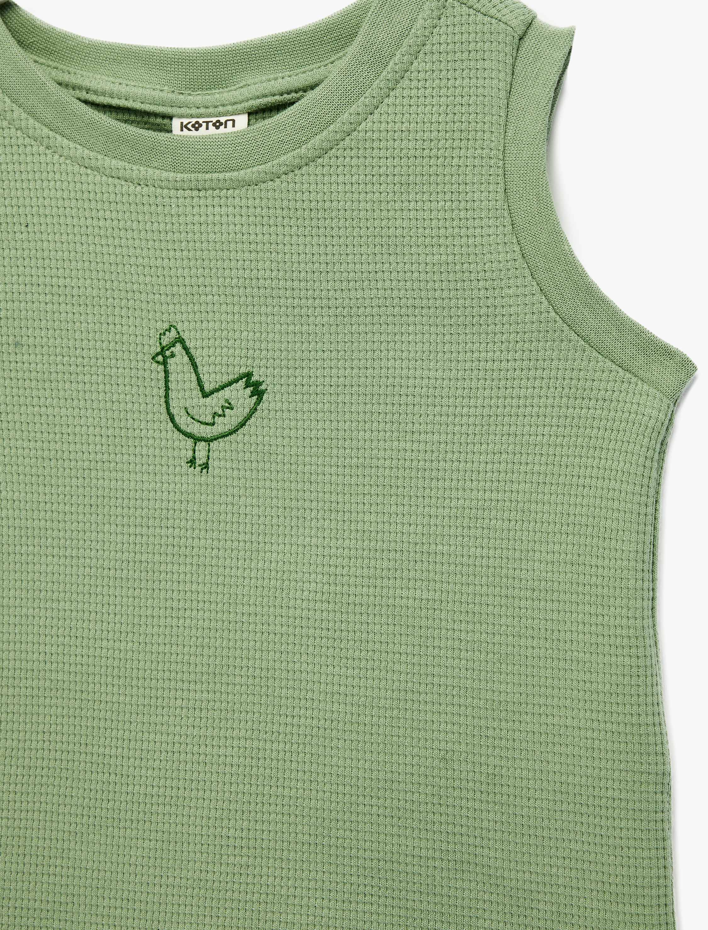  Erkek Bebek Pamuklu Nakış Detaylı Bisiklet Yaka Kolsuz Atlet