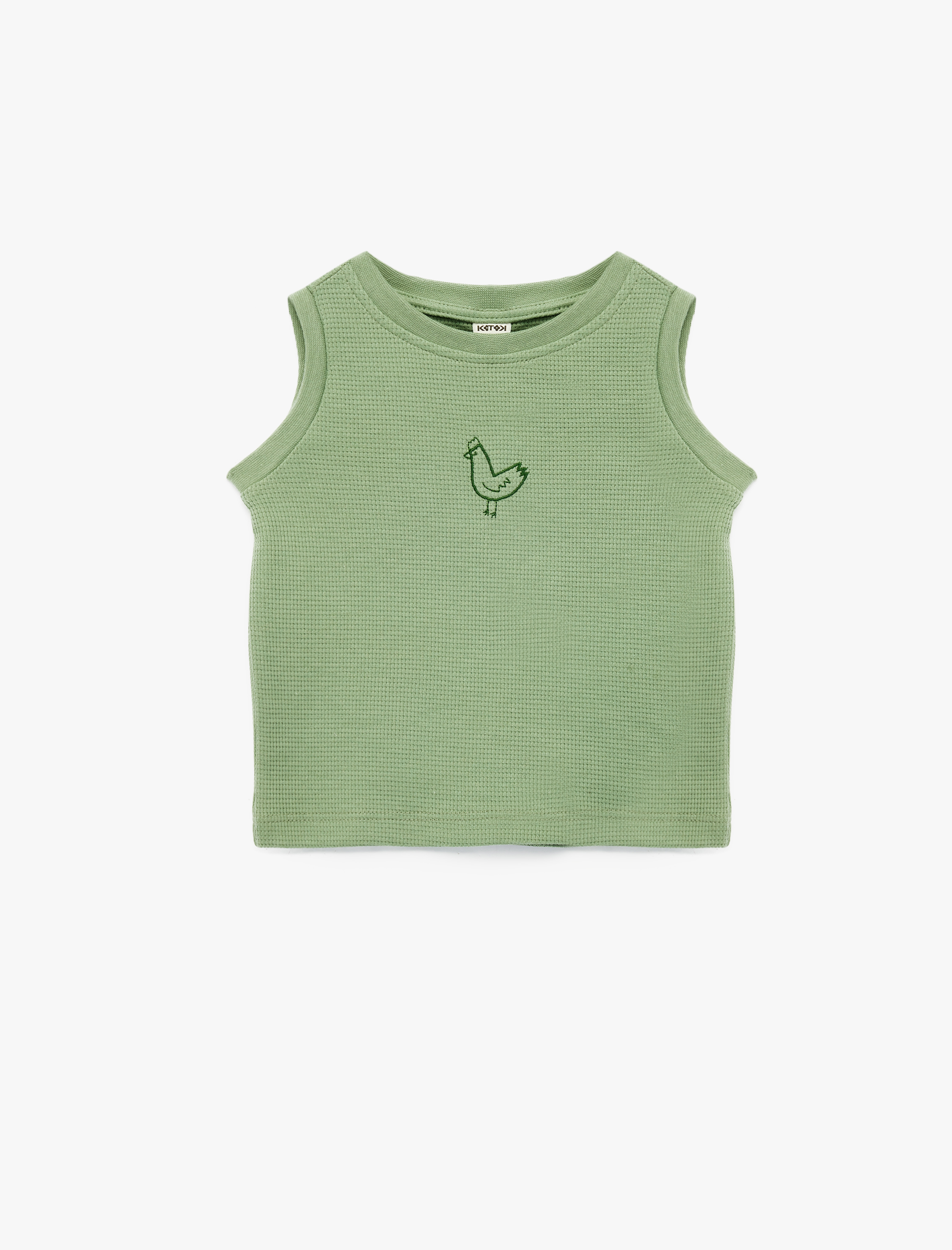  Erkek Bebek Pamuklu Nakış Detaylı Bisiklet Yaka Kolsuz Atlet