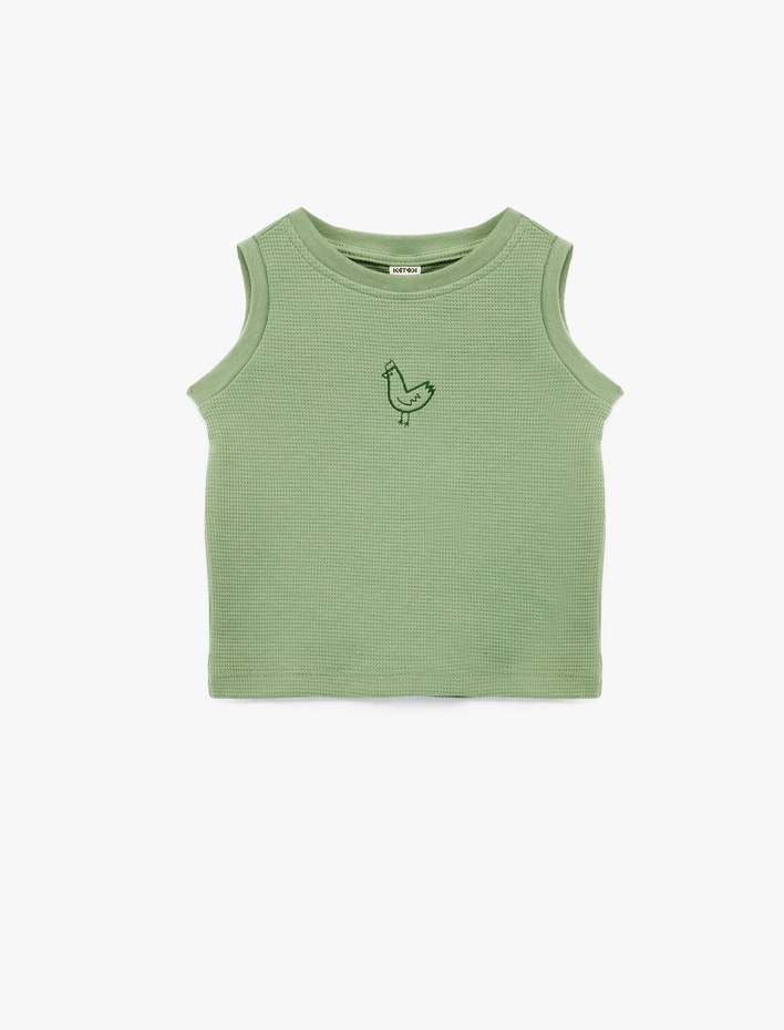 Erkek Bebek Pamuklu Nakış Detaylı Bisiklet Yaka Kolsuz Atlet