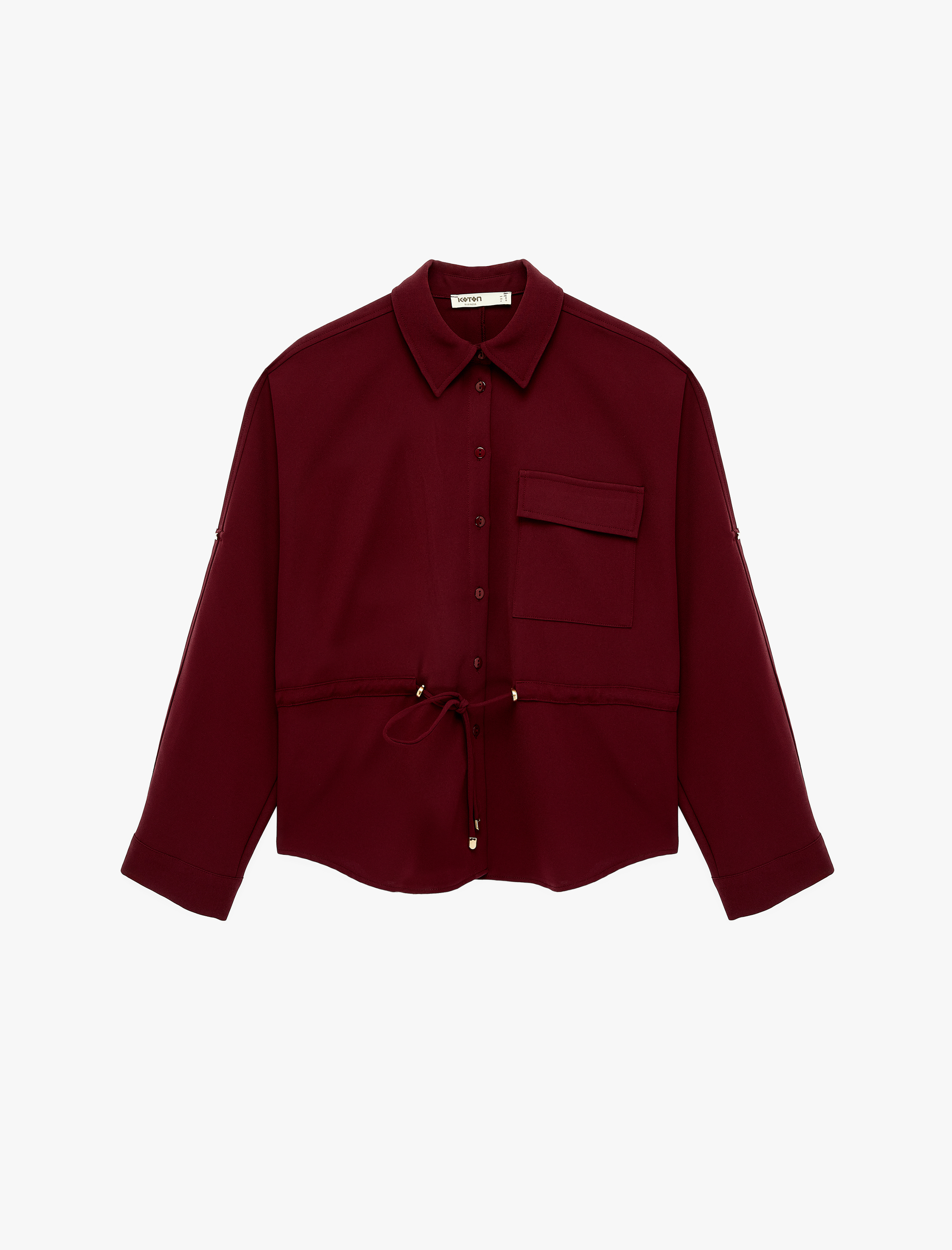   Uzun Kollu Klasik Yaka Beli Bağcıklı Cepli Gömlek