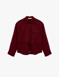 Uzun Kollu Klasik Yaka Beli Bağcıklı Cepli Gömlek