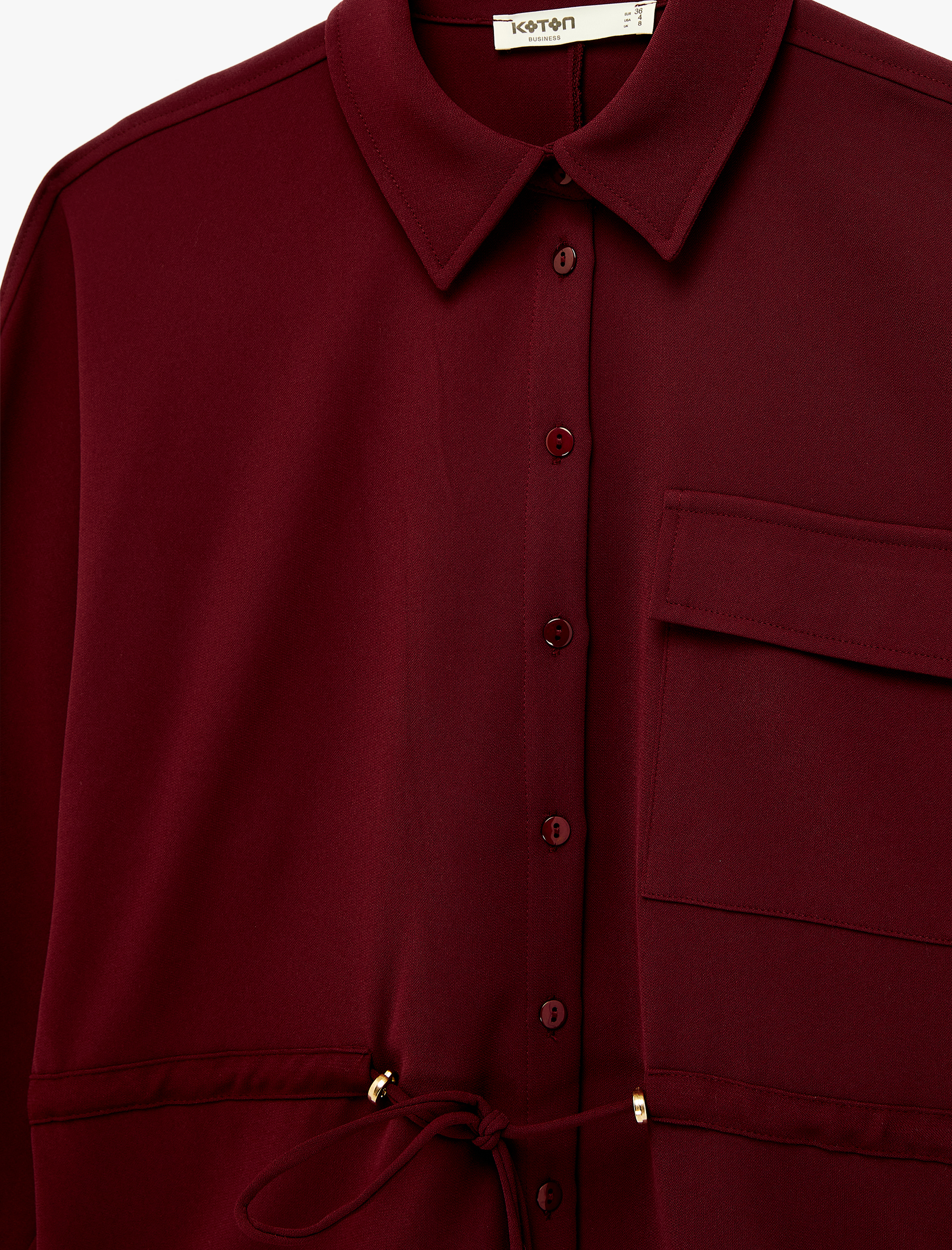   Uzun Kollu Klasik Yaka Beli Bağcıklı Cepli Gömlek