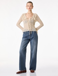 Pamuklu Cepli Düğmeli Yüksek Bel Düz Paça Denim Pantolon - Straight Fit Jean