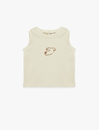 Nakış Detaylı Bisiklet Yaka Kolsuz Pamuklu Atlet