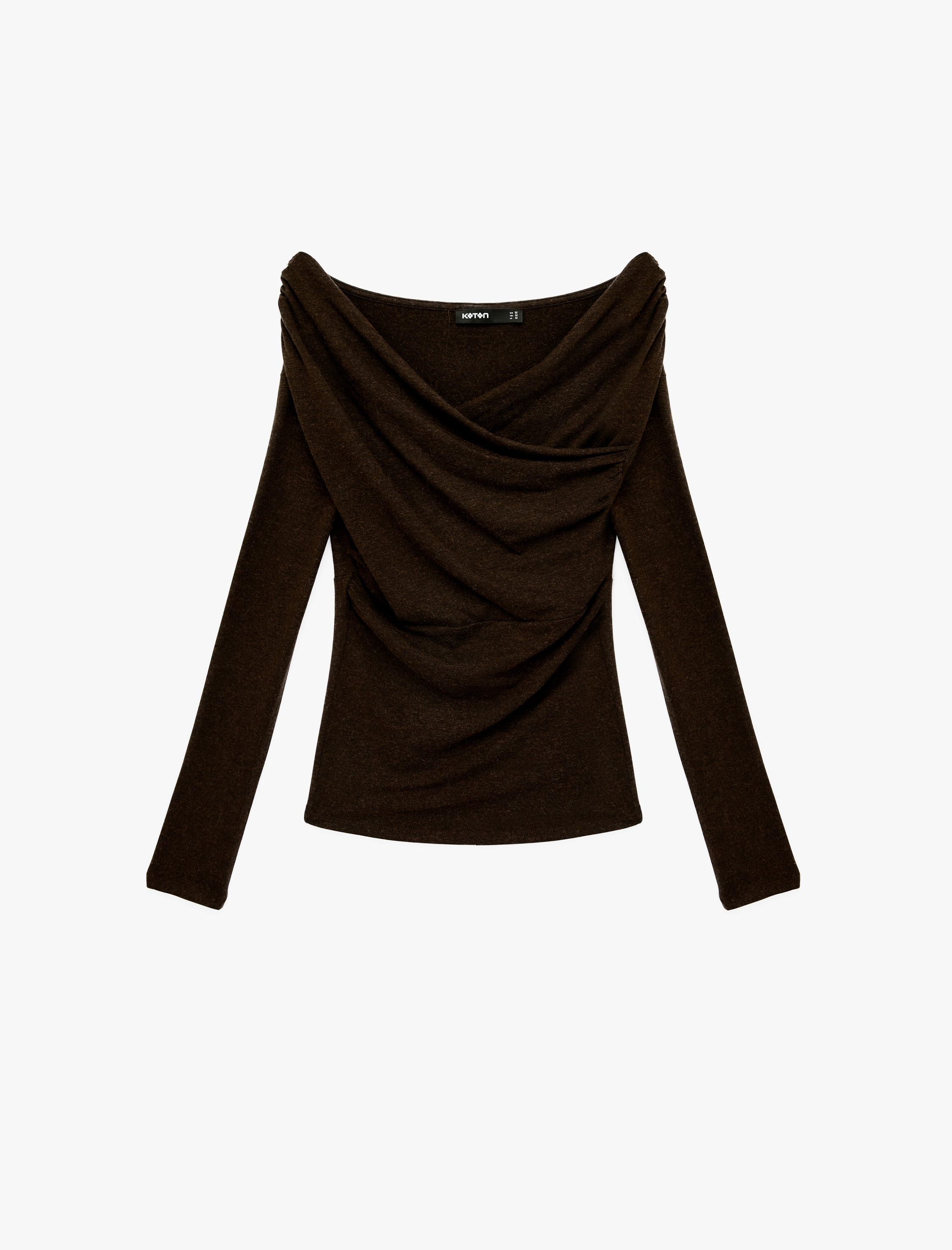   Koyun Yünü Karışımlı Slim Fit Uzun Kollu Kruvaze Degaje Yaka Açık Omuz Bluz