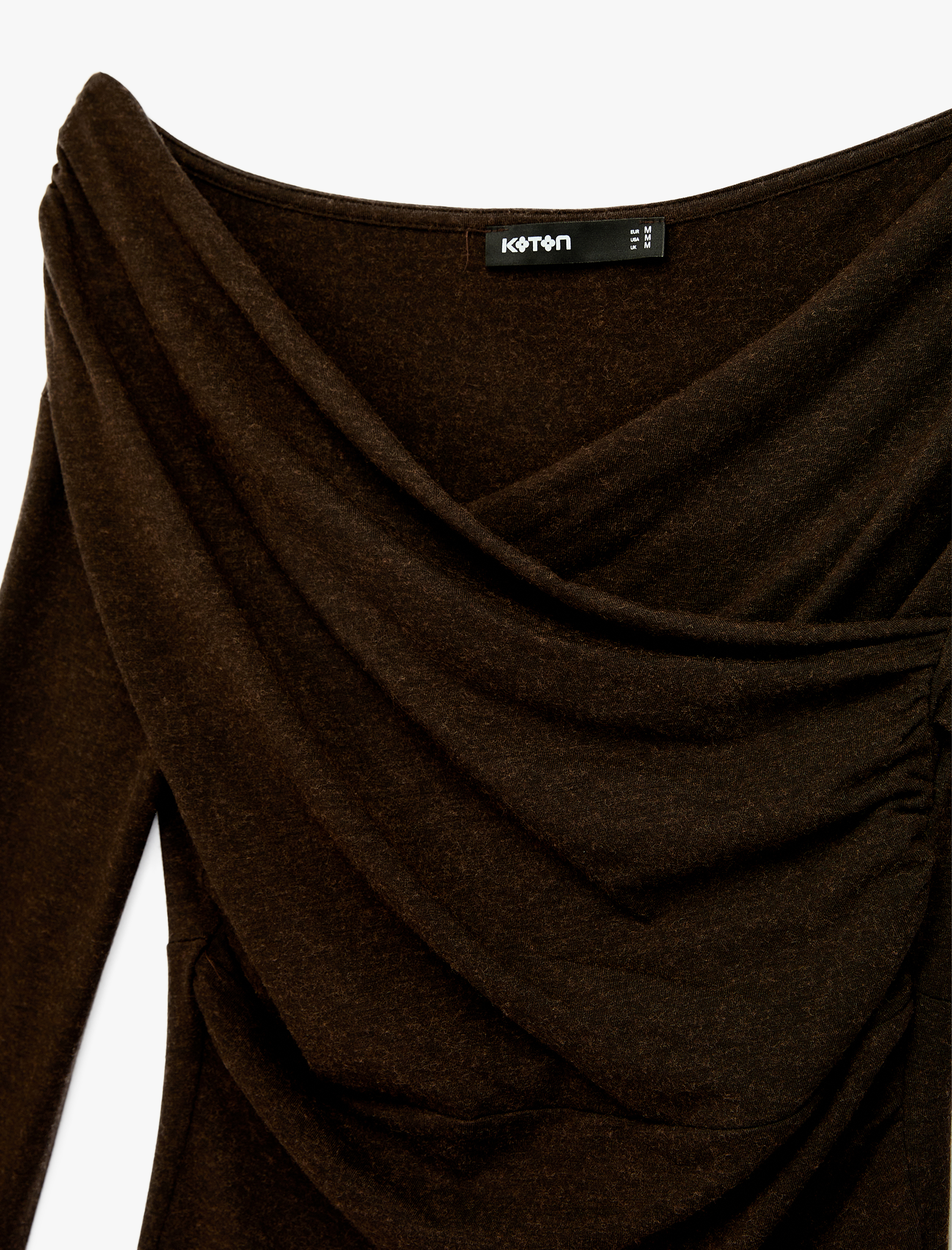   Koyun Yünü Karışımlı Slim Fit Uzun Kollu Kruvaze Degaje Yaka Açık Omuz Bluz