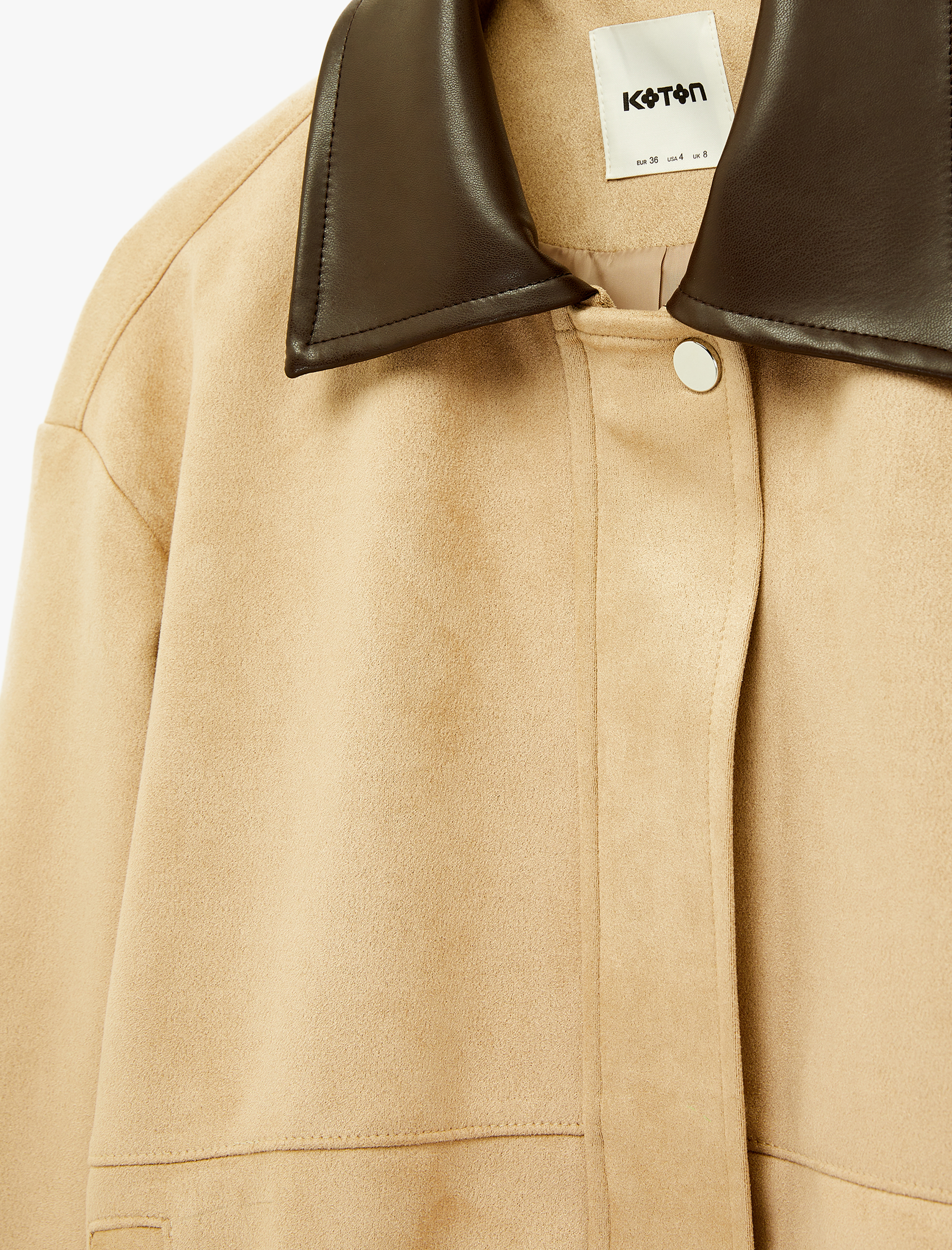   Uzun Kollu Cepli Fermuarlı Suni Süet Bomber Ceket