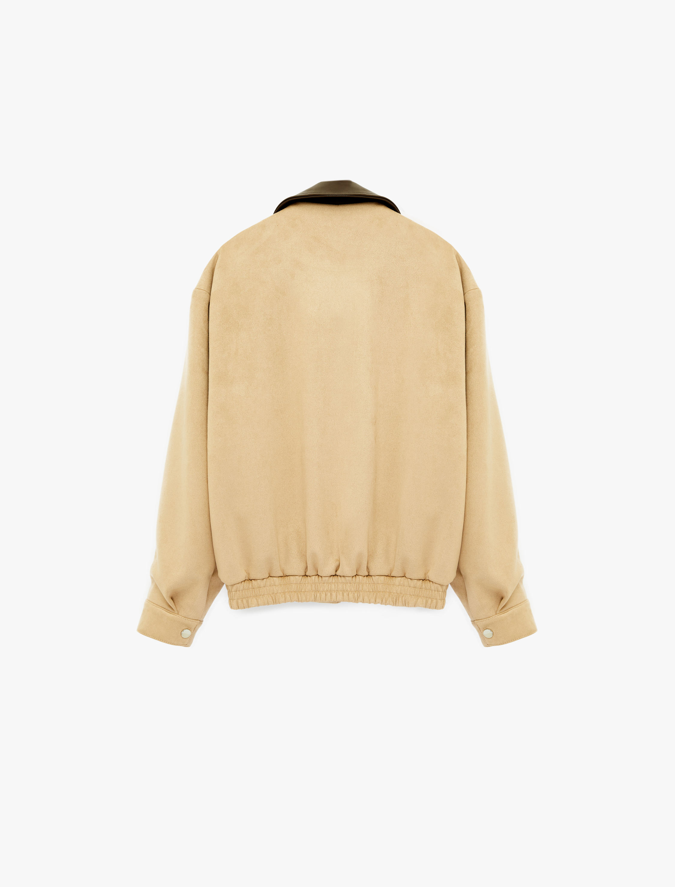   Uzun Kollu Cepli Fermuarlı Suni Süet Bomber Ceket