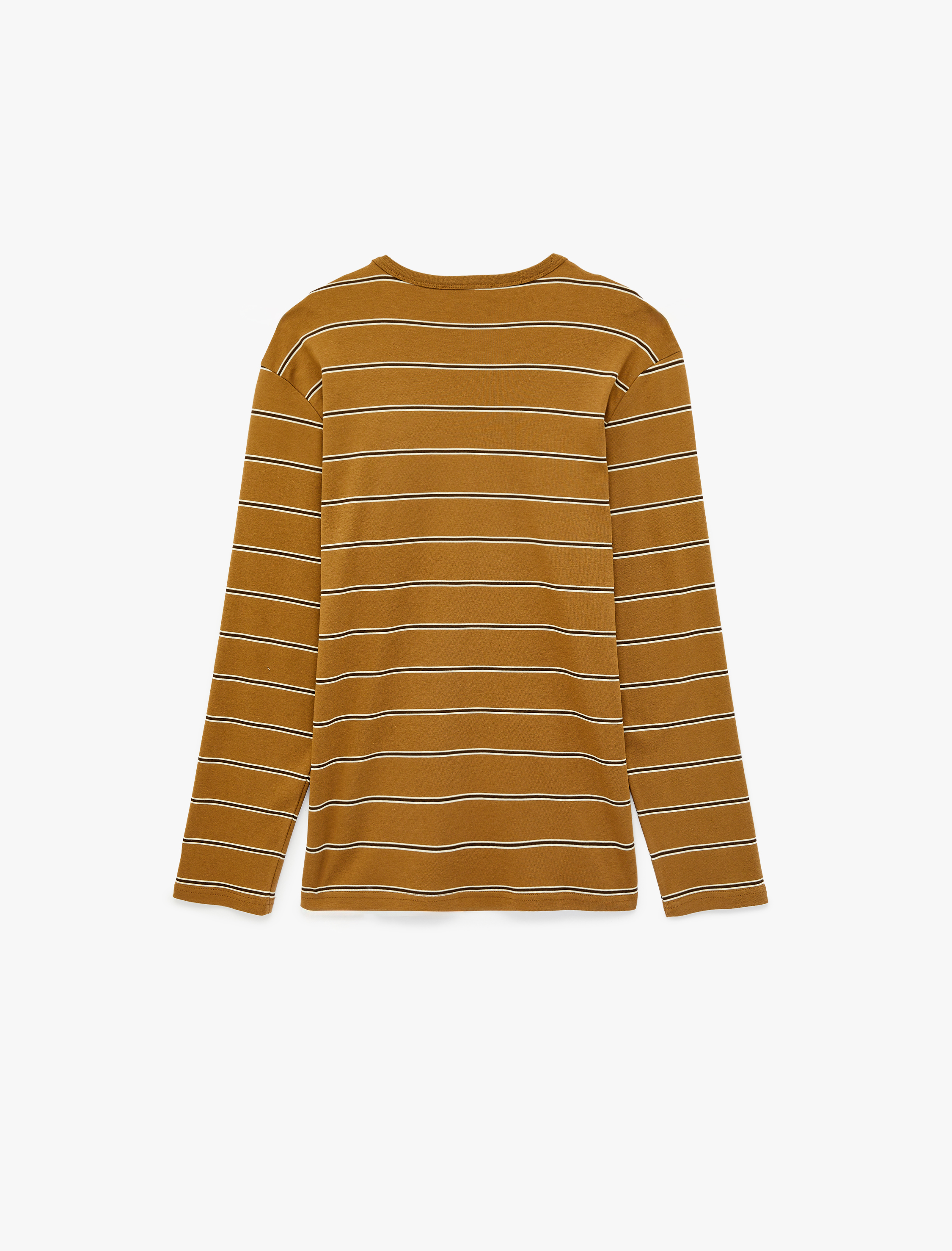   Regular Fit Pamuklu Çizgili Uzun Kollu Bisiklet Yaka Tişört