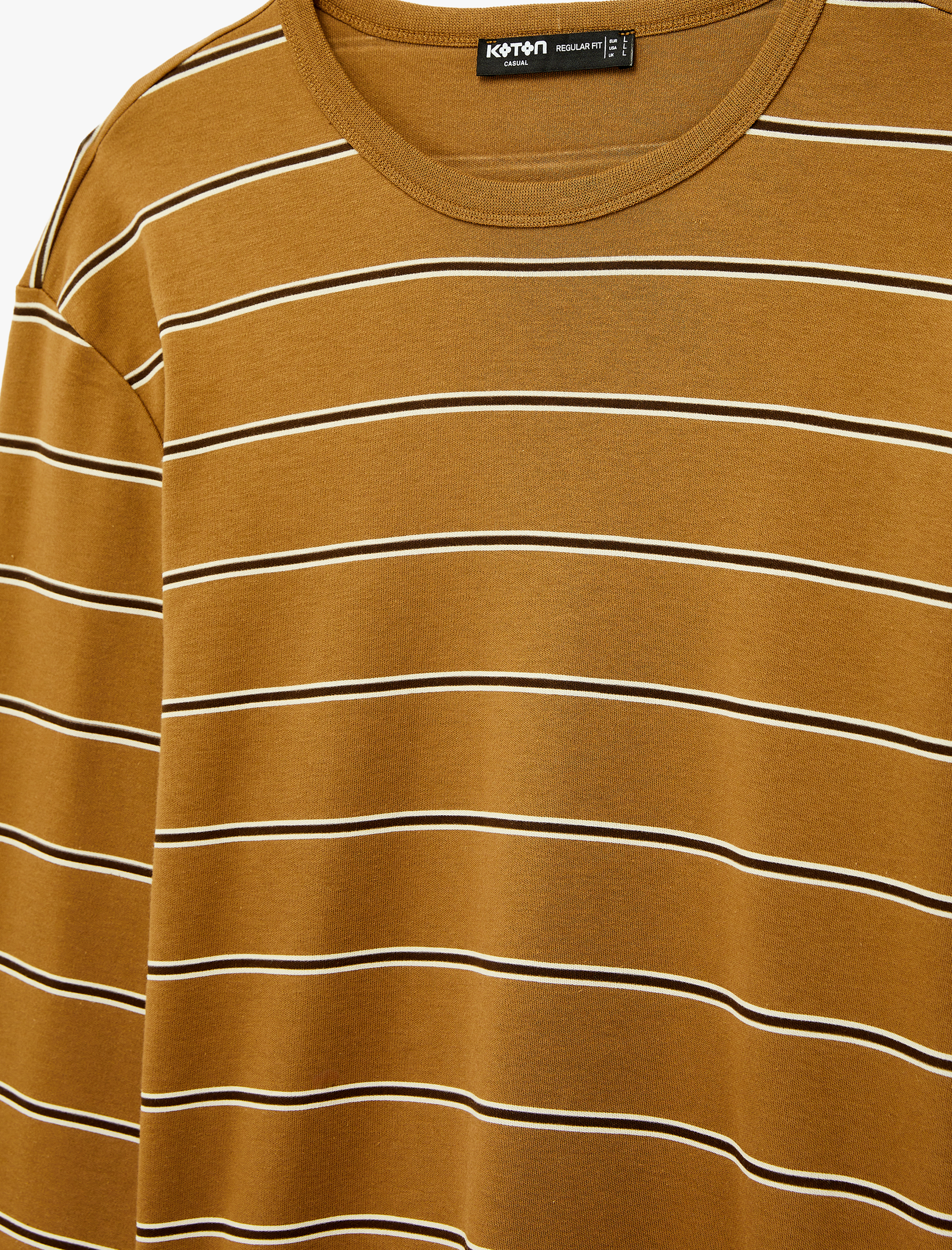   Regular Fit Pamuklu Çizgili Uzun Kollu Bisiklet Yaka Tişört