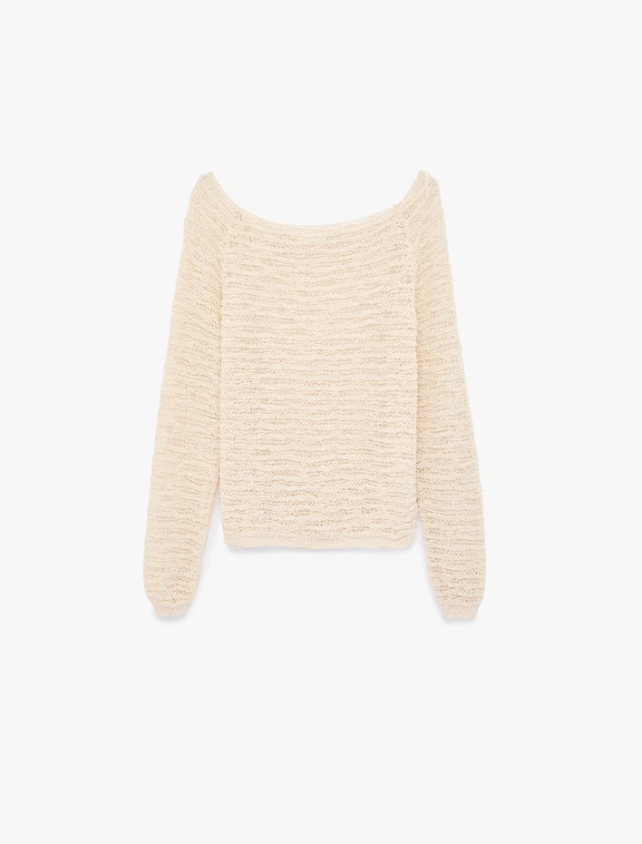  Kayık Yaka Uzun Kollu Ajurlu Kazak