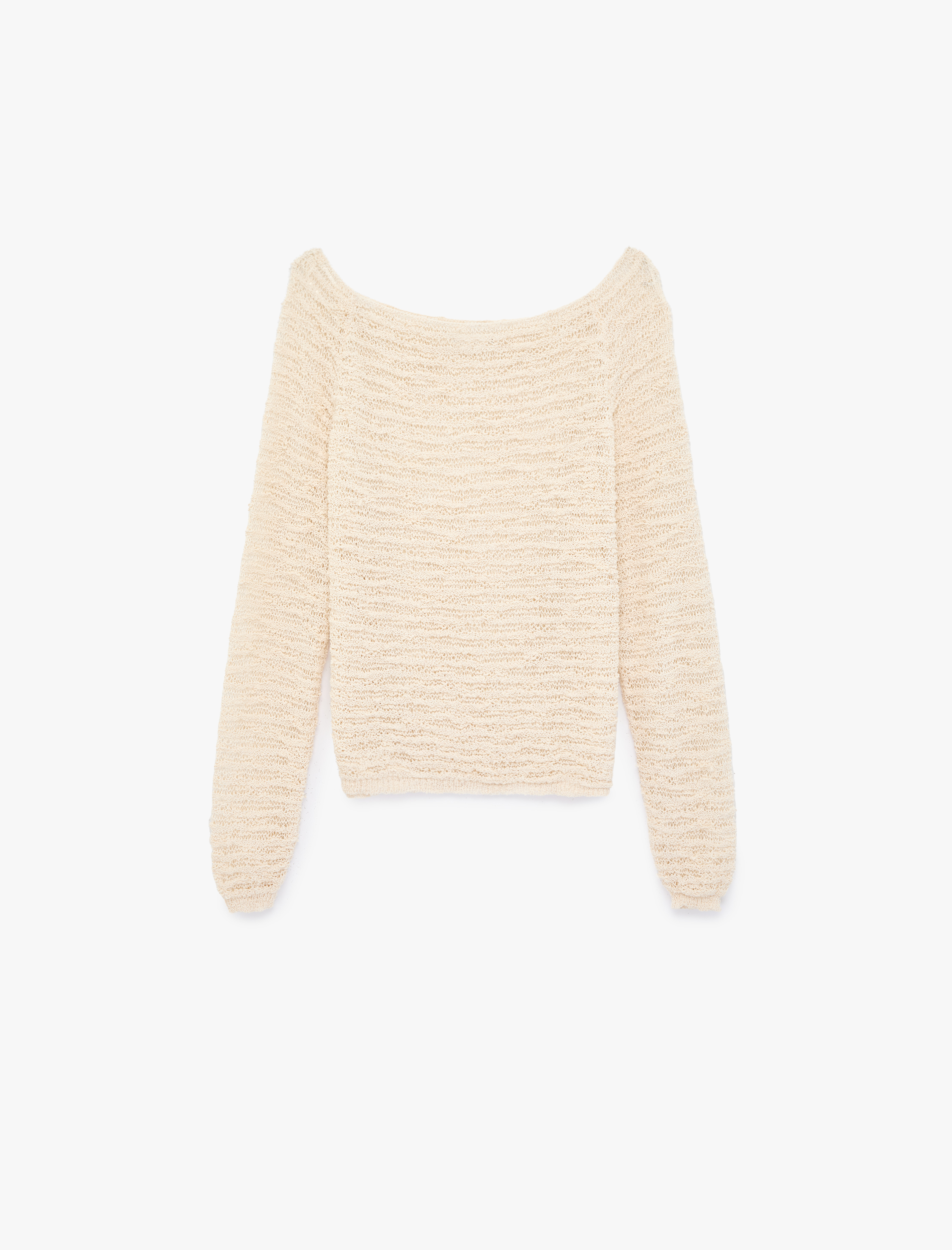   Kayık Yaka Uzun Kollu Ajurlu Kazak