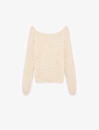 Kayık Yaka Uzun Kollu Ajurlu Kazak