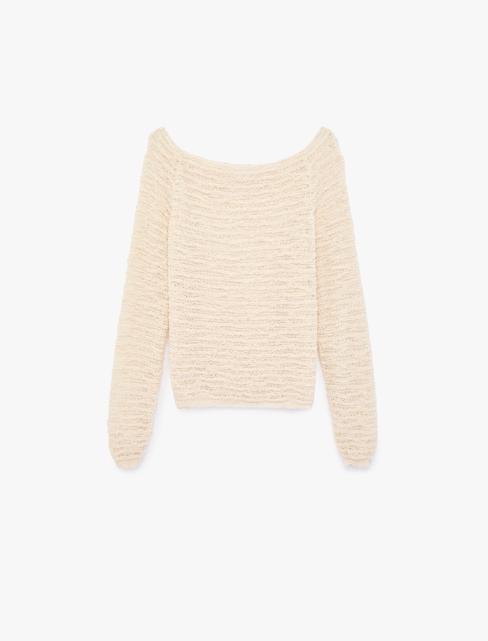  Kayık Yaka Uzun Kollu Ajurlu Kazak