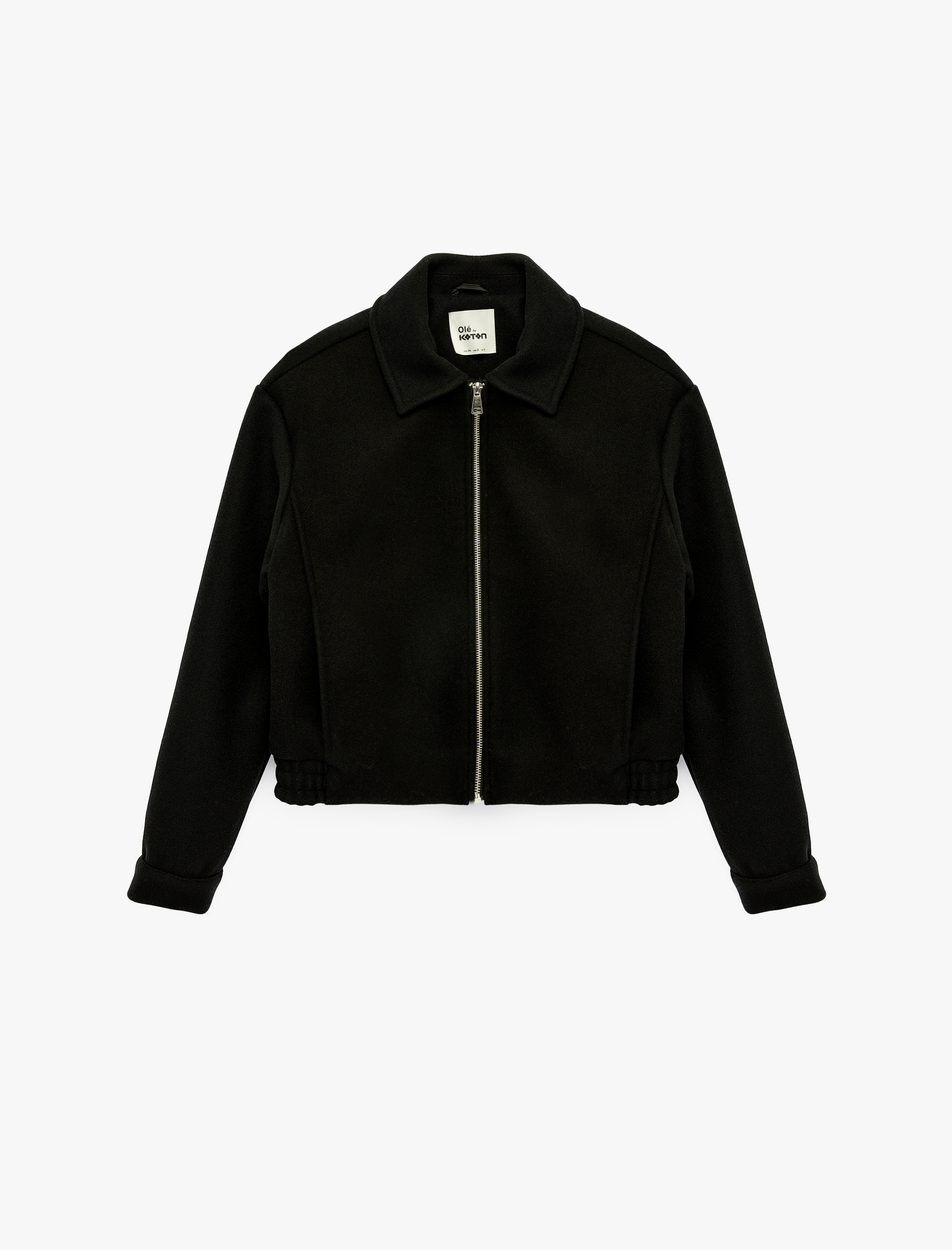   Cep Detaylı Klasik Yaka Fermuarlı Crop Ceket