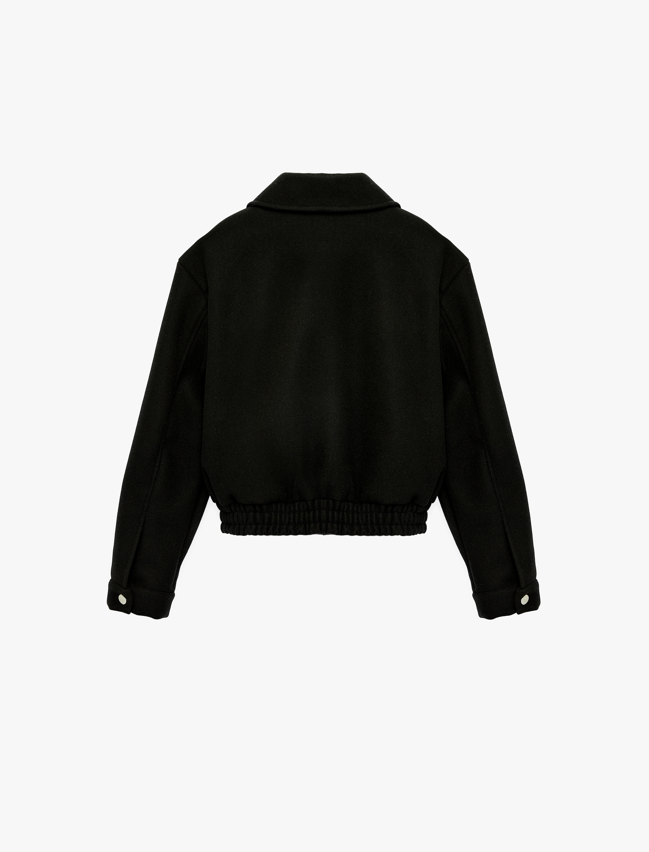   Cep Detaylı Klasik Yaka Fermuarlı Crop Ceket