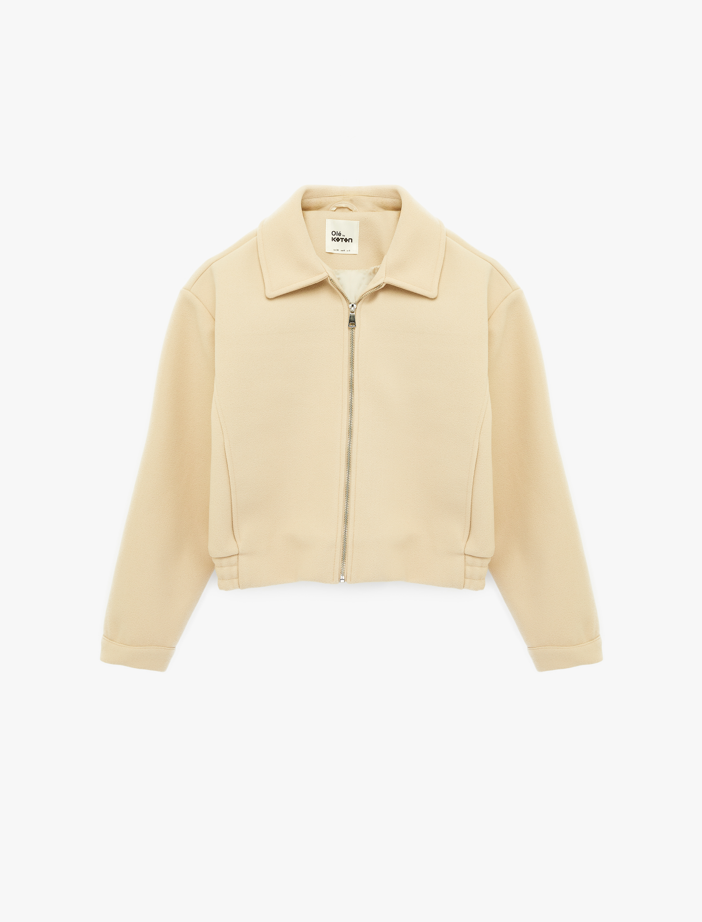   Cep Detaylı Klasik Yaka Fermuarlı Crop Ceket