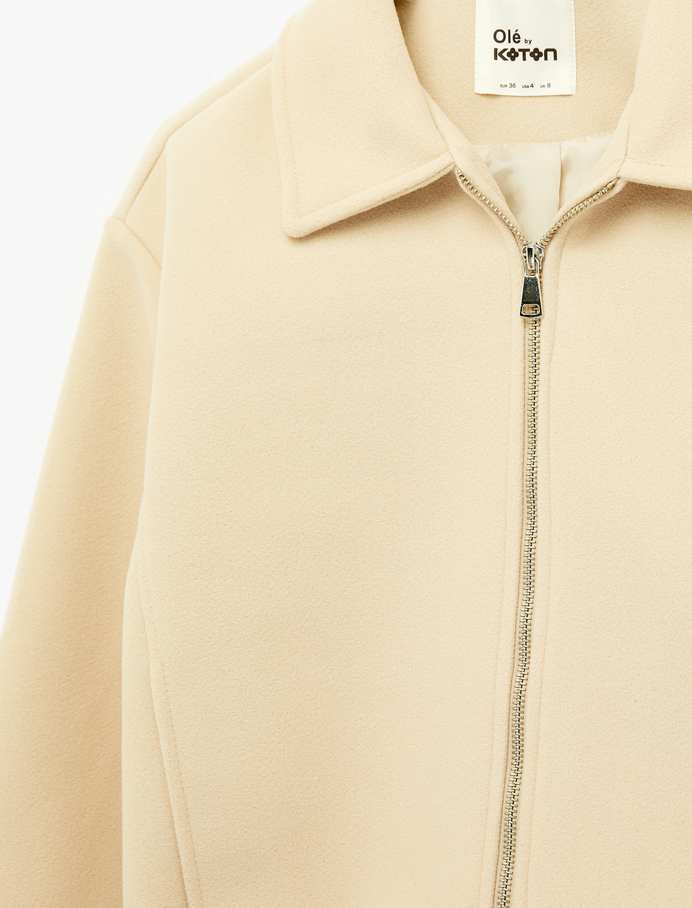   Cep Detaylı Klasik Yaka Fermuarlı Crop Ceket