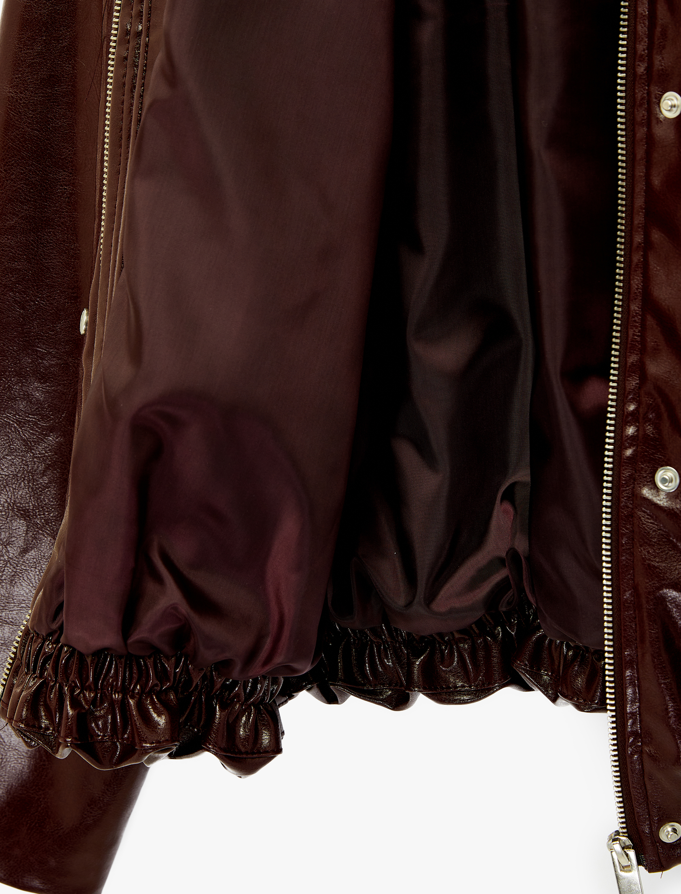   Uzun Kollu Cep Detaylı Klasik Yaka Fermuarlı Suni Deri Ceket