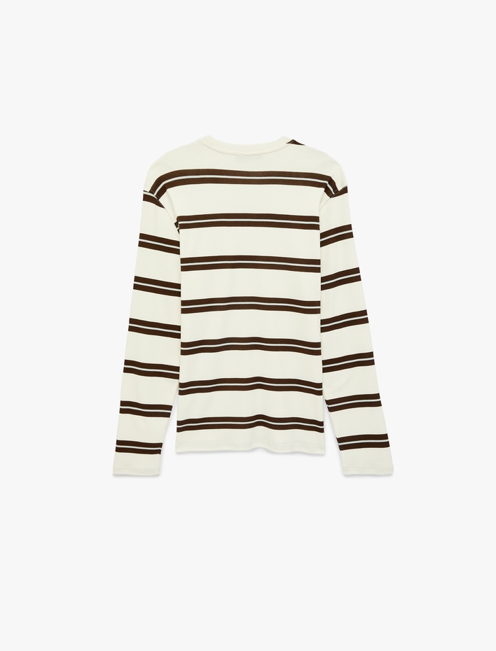  Regular Fit Uzun Kollu Bisiklet Yaka Pamuklu Çizgili Tişört