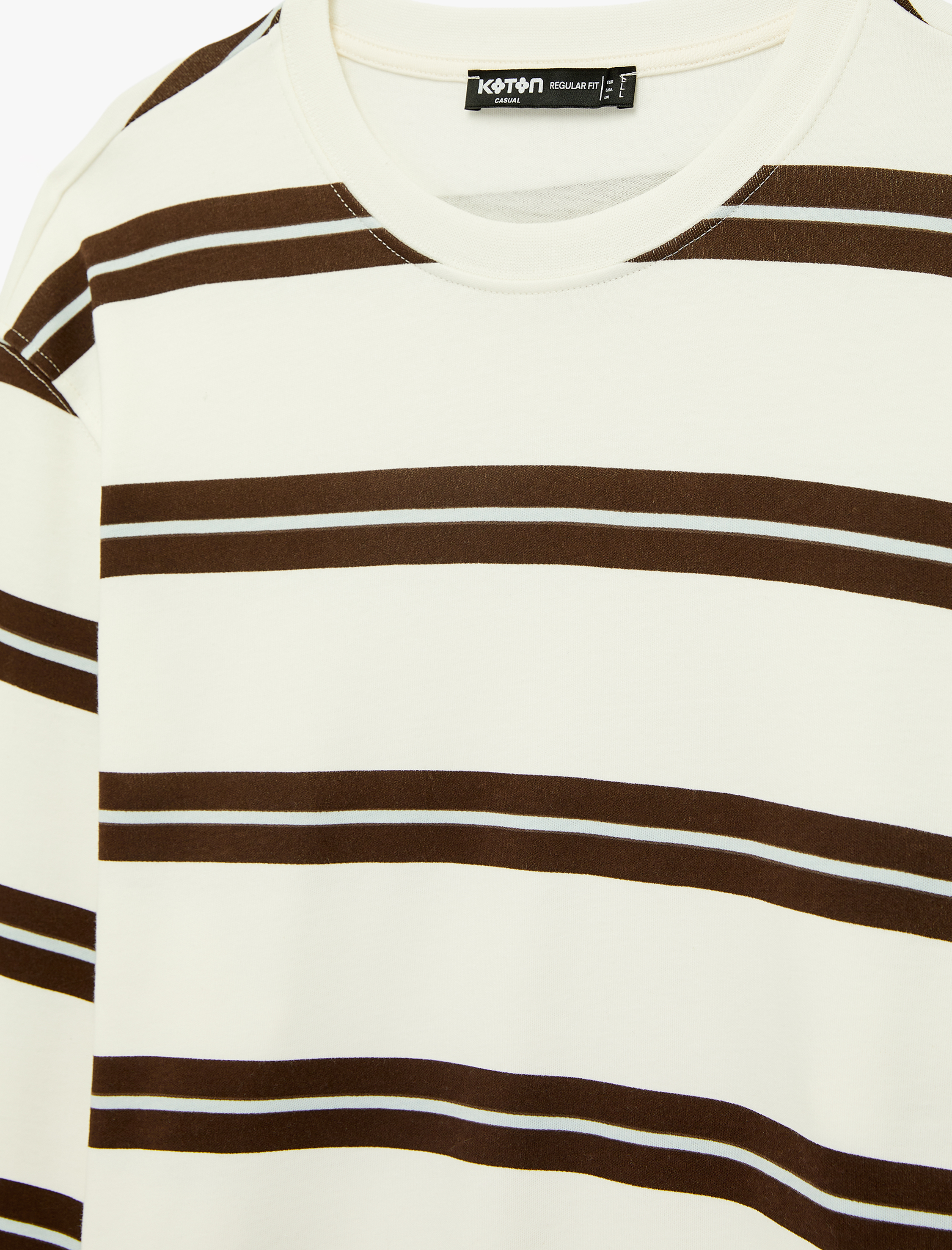   Regular Fit Uzun Kollu Bisiklet Yaka Pamuklu Çizgili Tişört