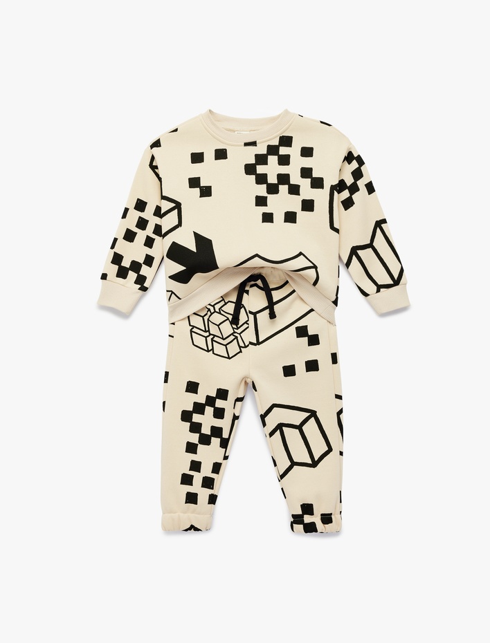 Erkek Bebek Şardonlu Uzun Kollu Bisiklet Yaka Oversize Eşofman Takım