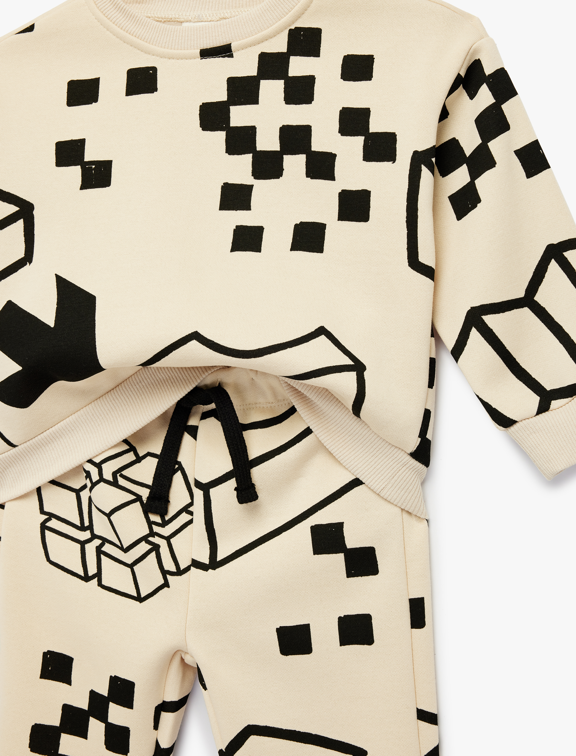  Erkek Bebek Şardonlu Uzun Kollu Bisiklet Yaka Oversize Eşofman Takım