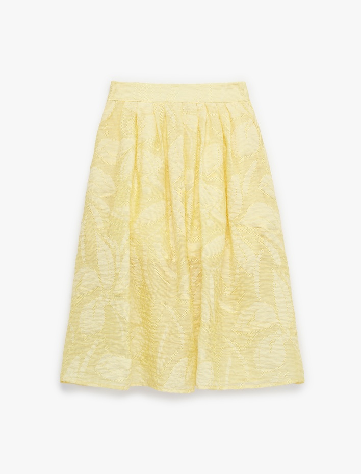 Kız Çocuk Rahat Kesim Pileli Cepli Viskon Karışımlı Desenli Midi Etek