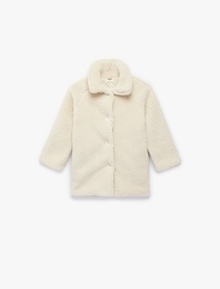 Düğme Detaylı Uzun Kollu Polo Yaka Polar Ceket