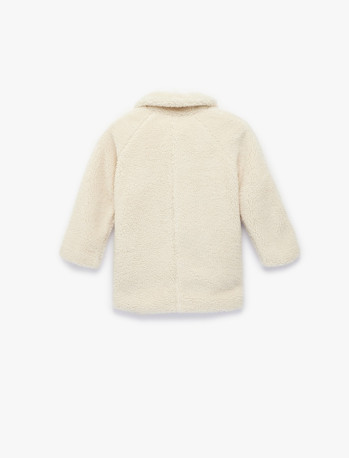 Kız Çocuk Düğme Detaylı Uzun Kollu Polo Yaka Polar Ceket