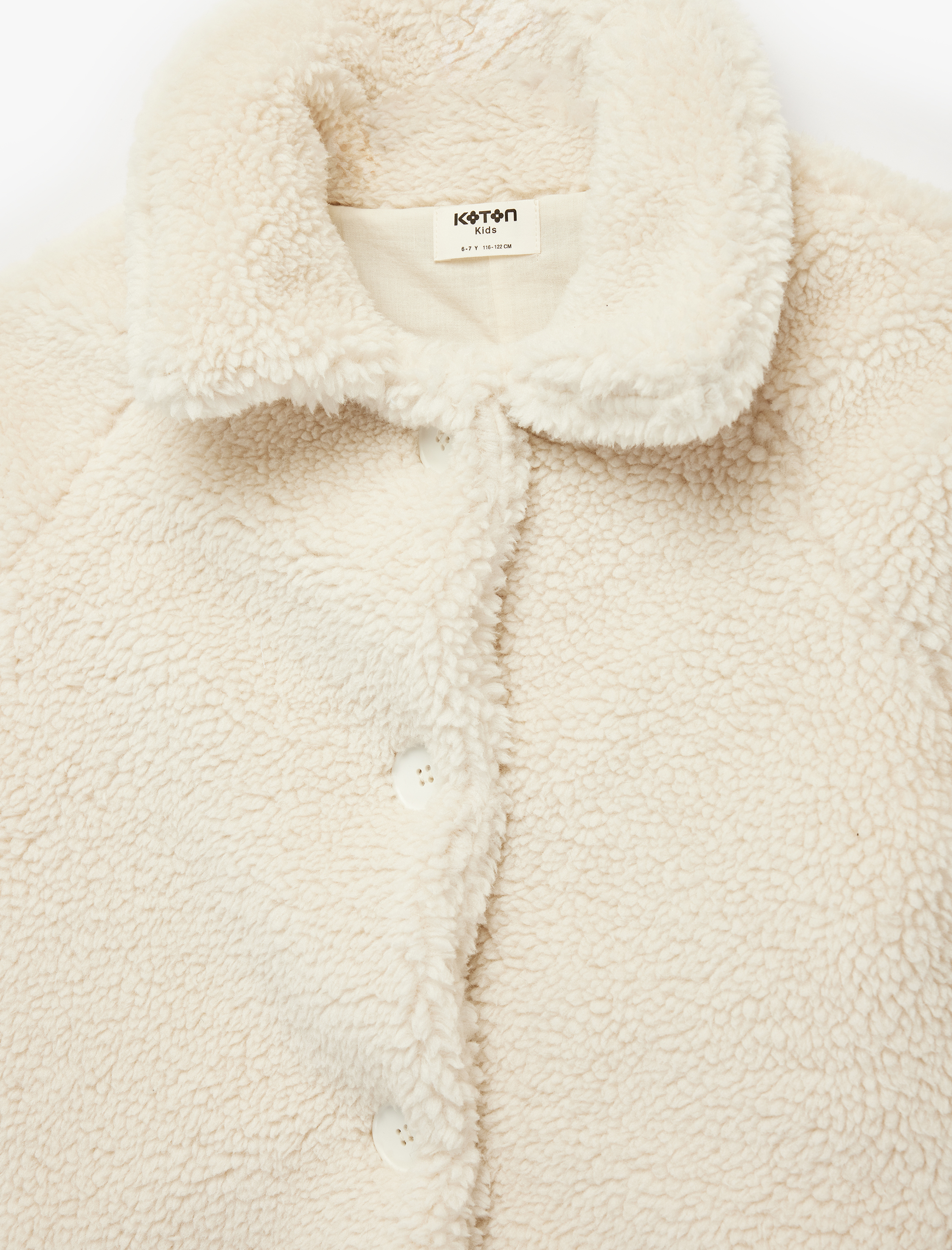  Kız Çocuk Düğme Detaylı Uzun Kollu Polo Yaka Polar Ceket