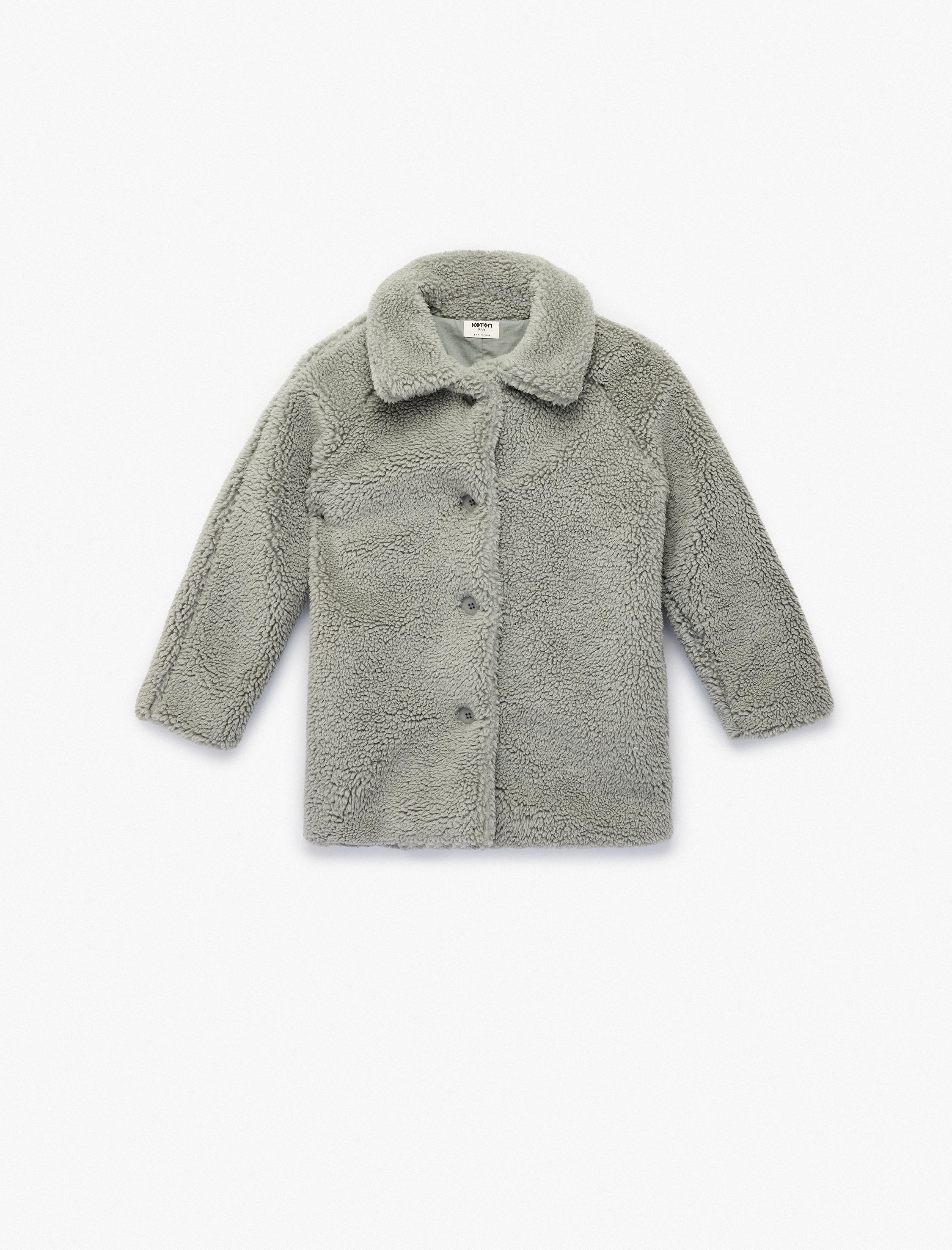  Kız Çocuk Düğme Detaylı Uzun Kollu Polo Yaka Polar Ceket